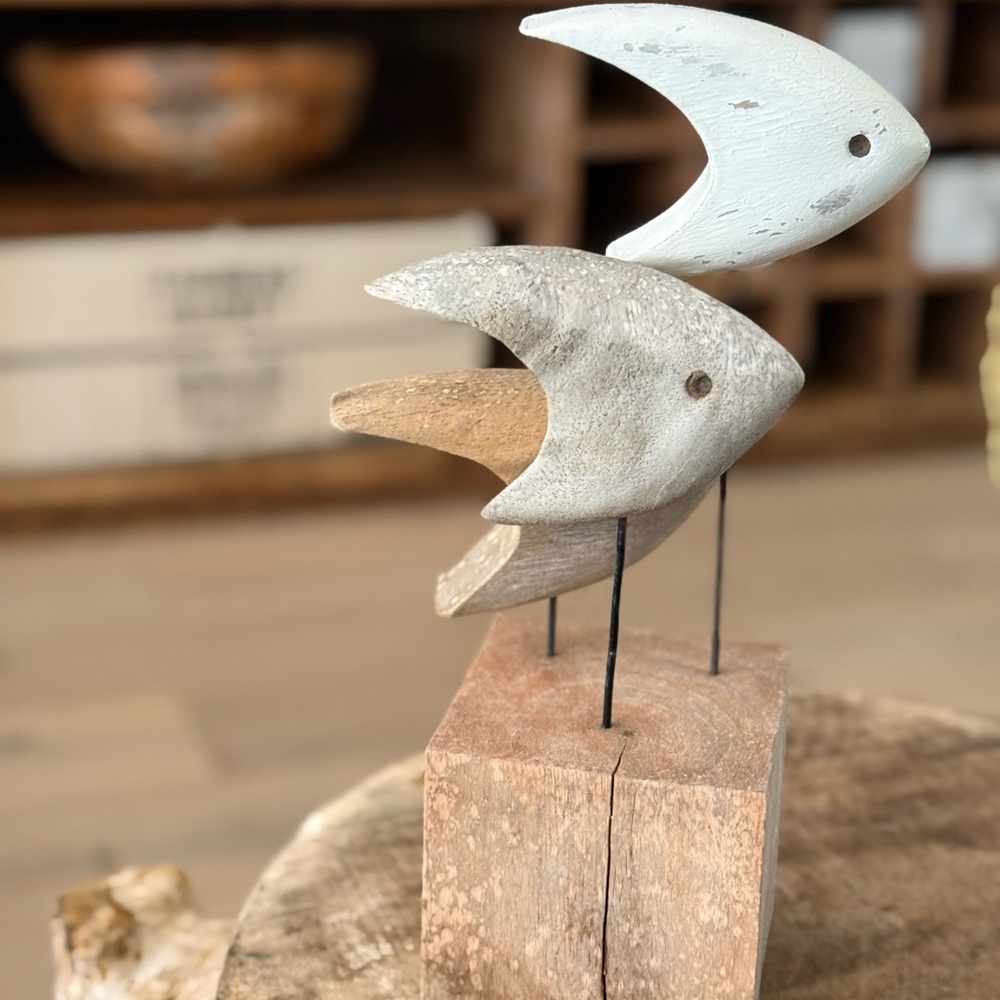 Wooden Fish Sculpture Trio - Neutral Coastal Decor - Picture 7 of 13